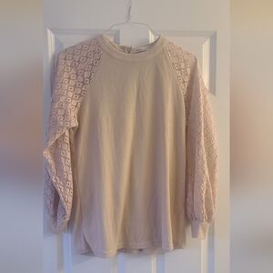 Elegant Lace Sleeve Sweater - Cream